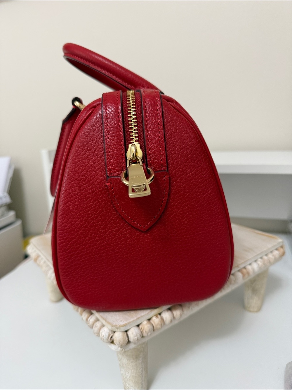 COACH Red Pebbled Leather Satchel with Gold Hardware - Picture 4 of 12